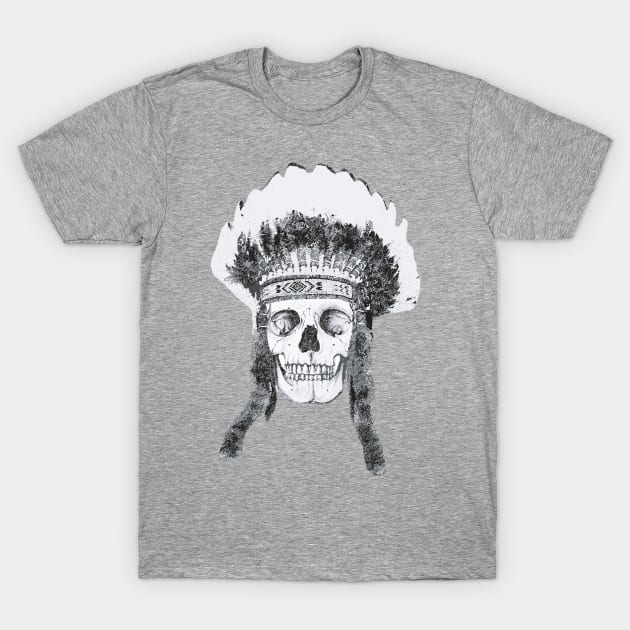 Skull Native American Headdress T-Shirt by wamtees